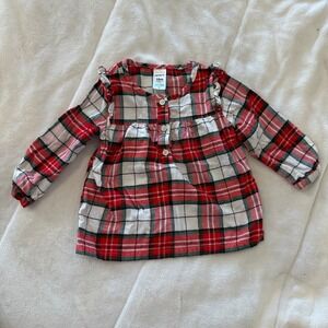 Carter's Baby Girl Plaid Long Sleeve Ruffle Tunic Shirt 18 Months Red